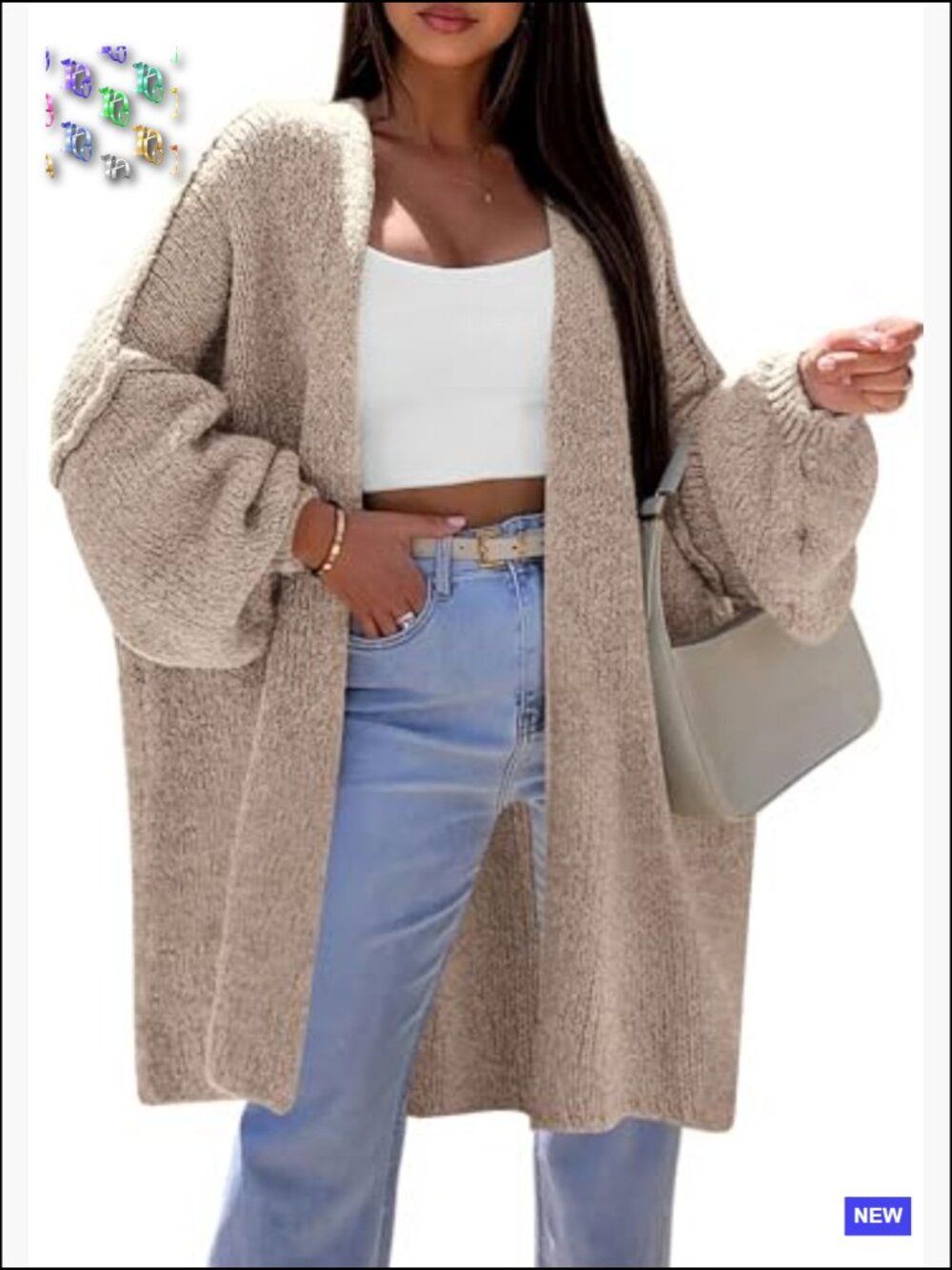 Oversized Long Cardigan Sweater Trendy Relaxed Fit Open Front Knit Jacket Coat - Picture 2 of 7